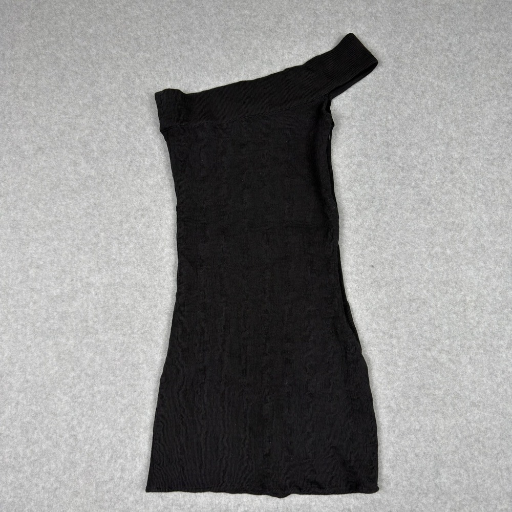 Capulet Black Ribbed One Shoulder Mini Dress XS Cotton Blend Bodycon LBD Sleek - Picture 9 of 10